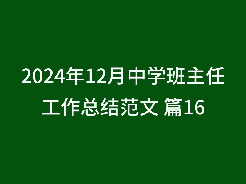 2024年12月中学班主任工作总结范文 篇16
