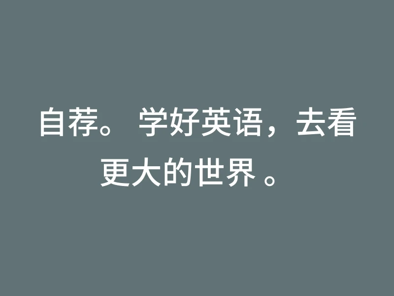 自荐。 学好英语，去看更大的世界 。