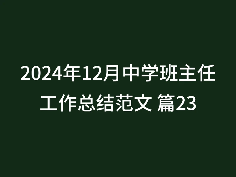 2024年12月中学班主任工作总结范文 篇23