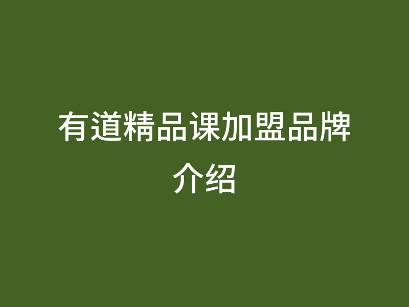 有道精品课加盟品牌介绍