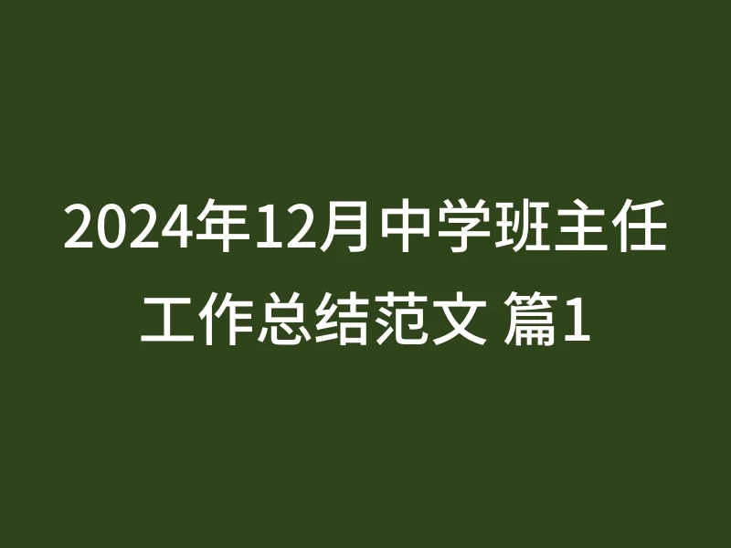 2024年12月中学班主任工作总结范文 篇1